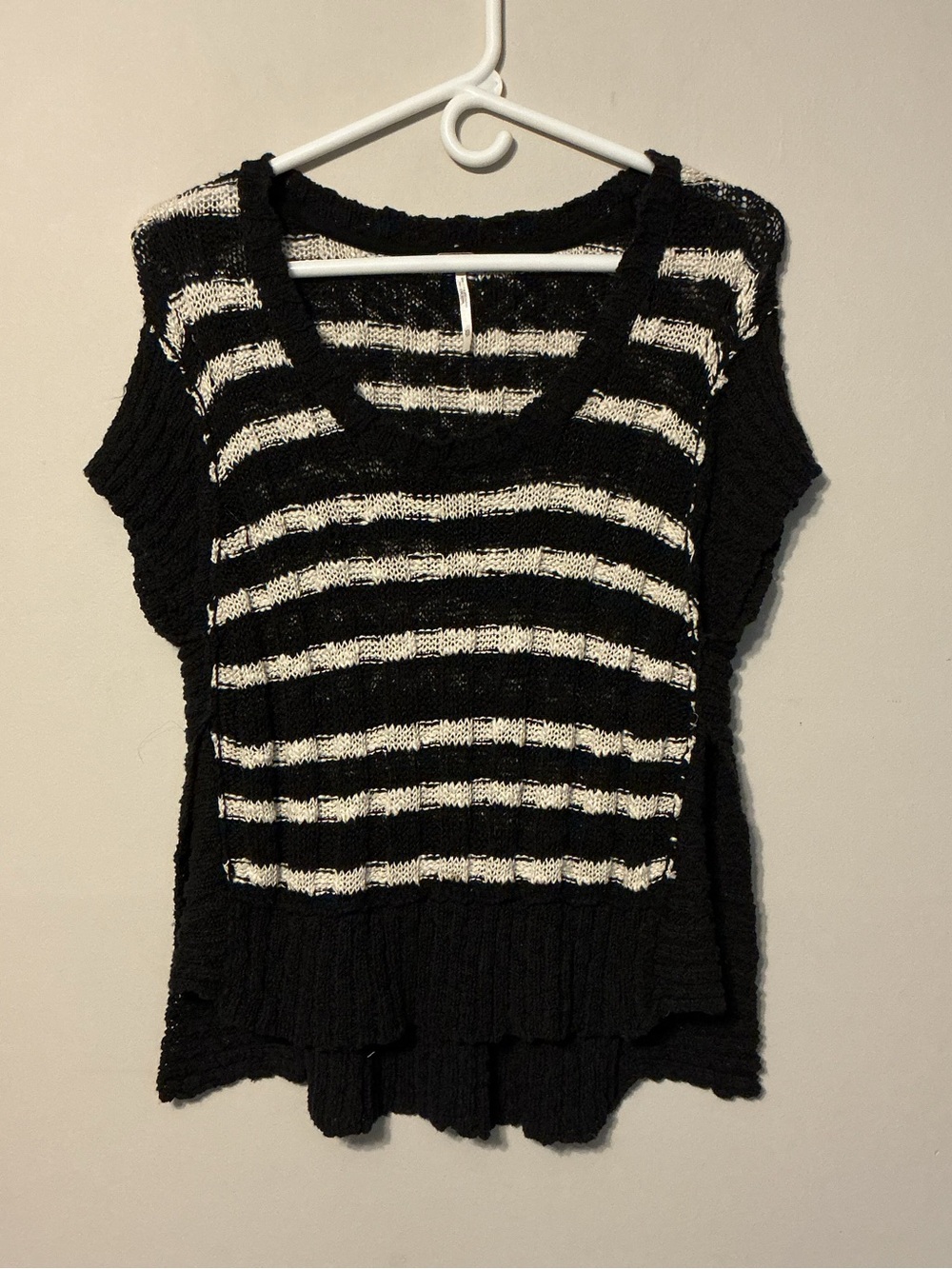 Free People Black and White Open Knit Short Sleeve